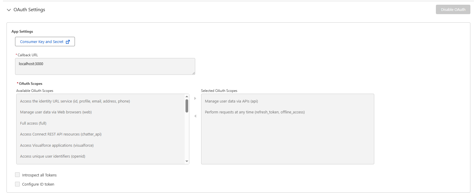 Configuración de OAuth Scopes