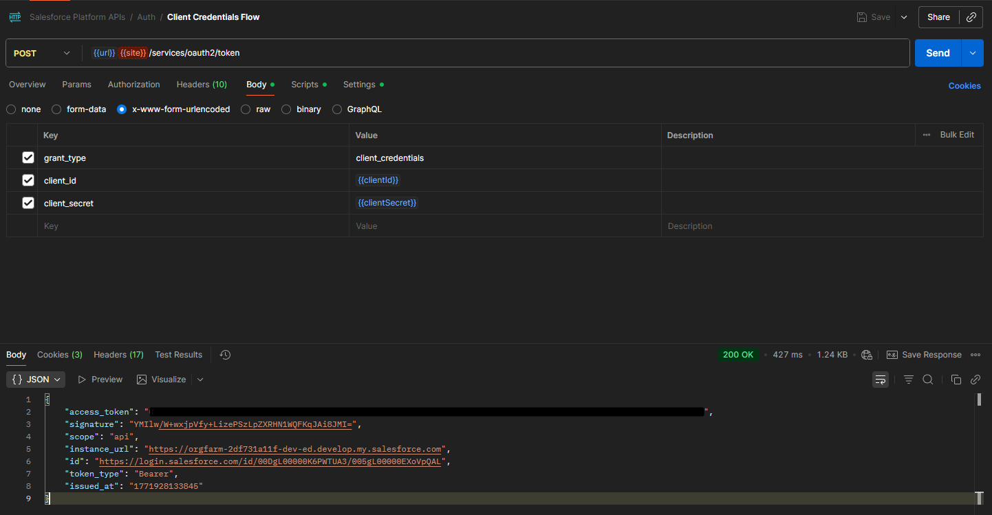 Petición para obtener access token con Client Credentials Flow