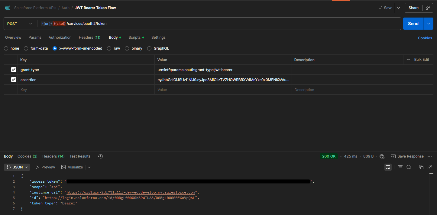 Petición para intercambiar JWT por access token